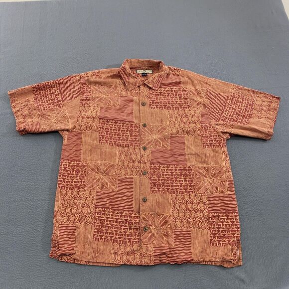 Tommy Bahama Shirt Mens Medium Red Brown Silk Hawaiian Button Up Camp Casual - Picture 1 of 12